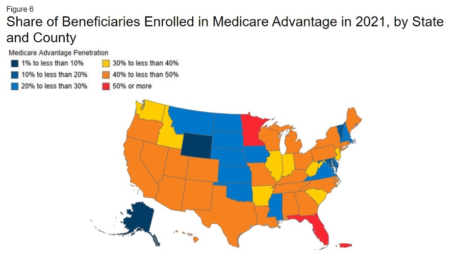 A map showing Medicare Advantage growth in all 50 states